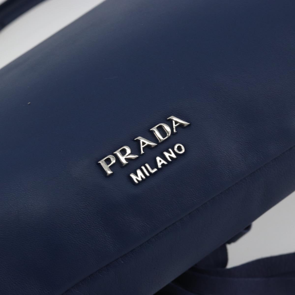PRADA Shoulder Bag Leather Blue Silver Auth 189715A