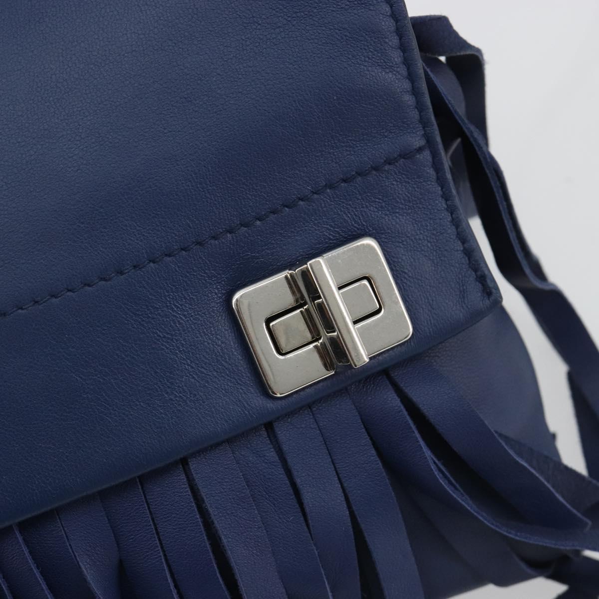 PRADA Shoulder Bag Leather Blue Silver Auth 189715A