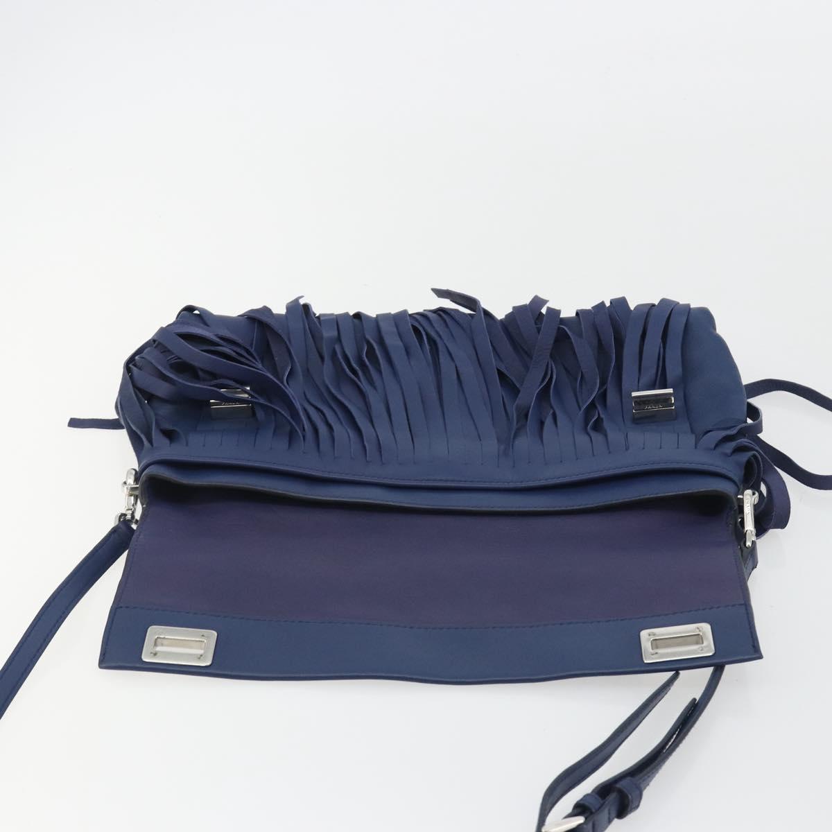 PRADA Shoulder Bag Leather Blue Silver Auth 189715A
