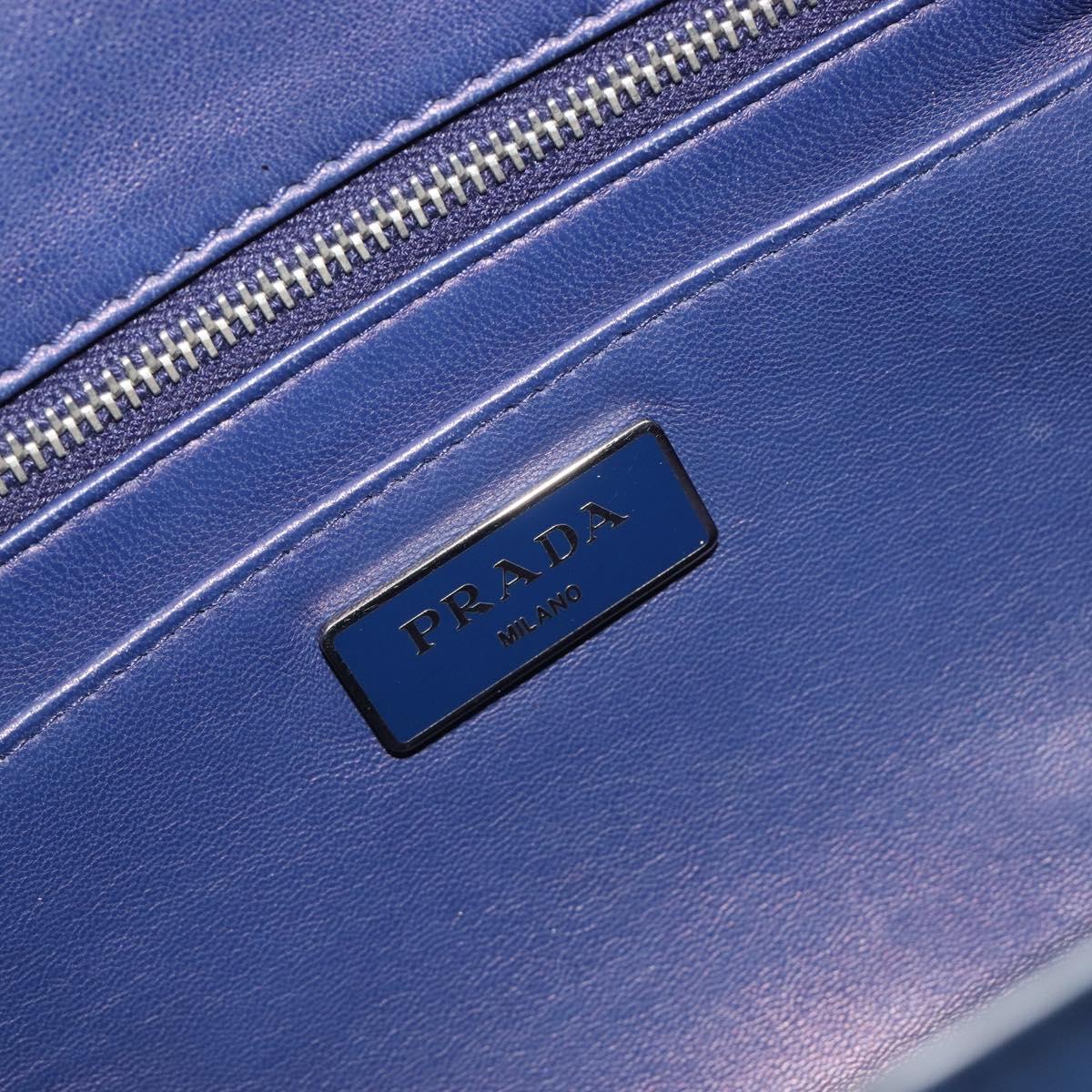 PRADA Shoulder Bag Leather Blue Silver Auth 189715A