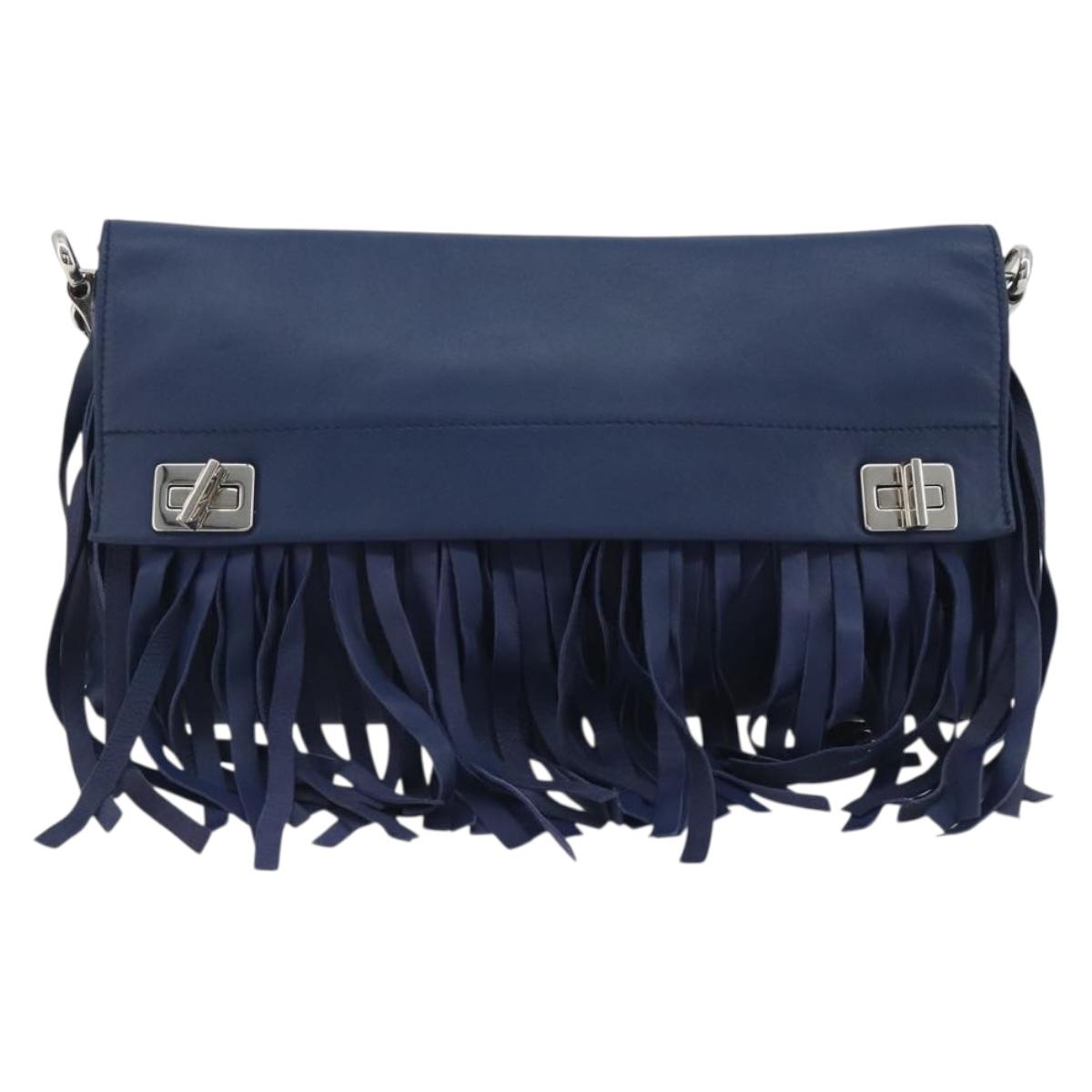 PRADA Shoulder Bag Leather Blue Silver Auth 189715A