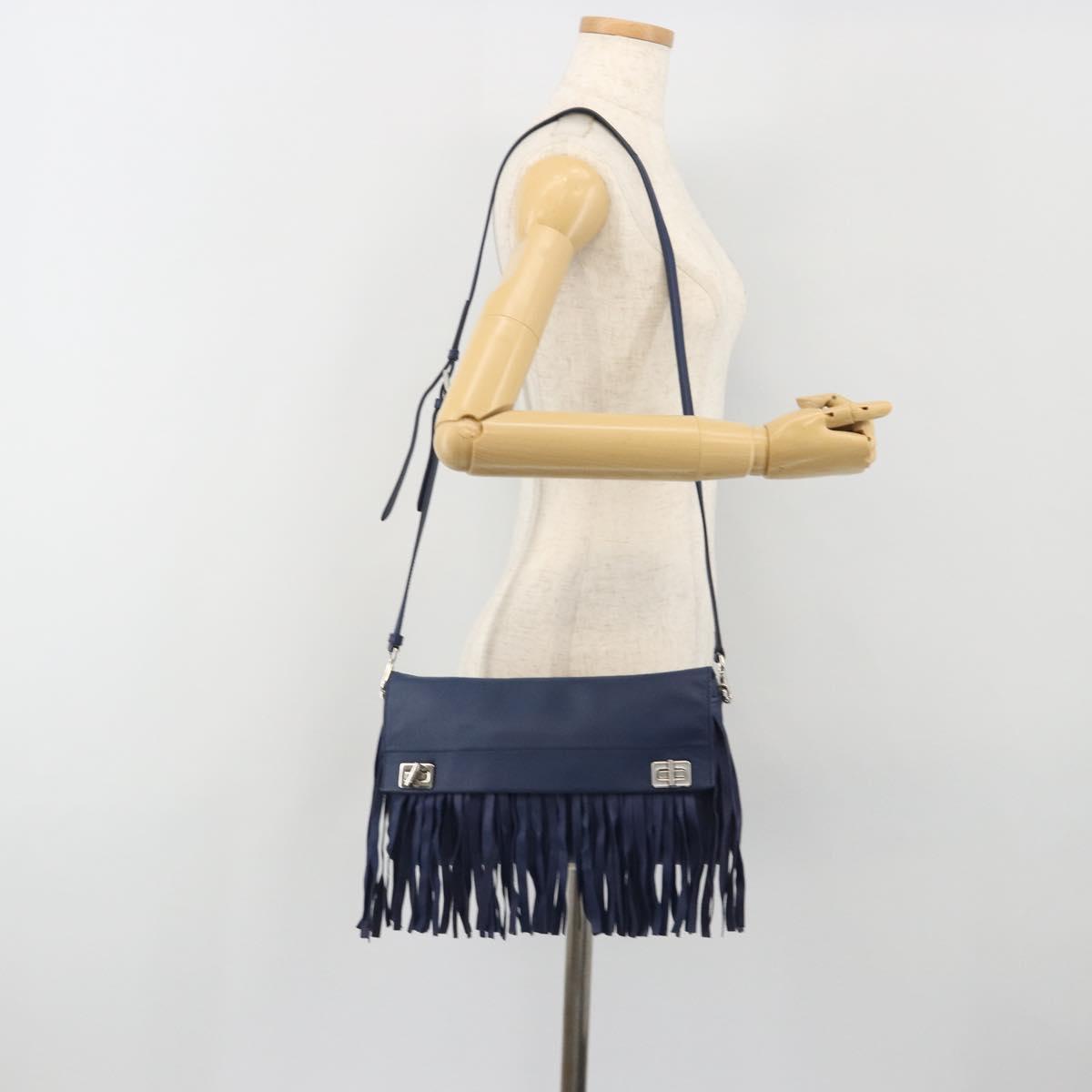 PRADA Shoulder Bag Leather Blue Silver Auth 189715A
