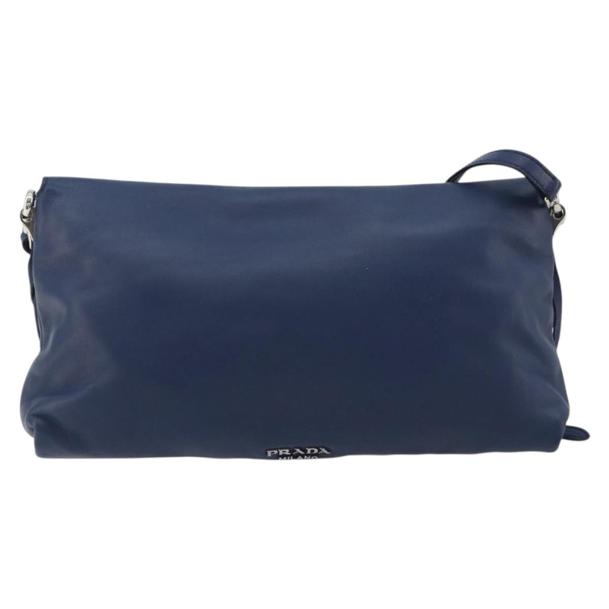 PRADA Shoulder Bag Leather Blue Silver Auth 189715A