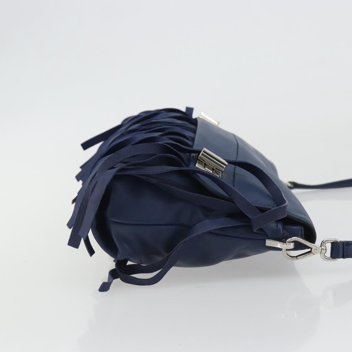 PRADA Shoulder Bag Leather Blue Silver Auth 189715A