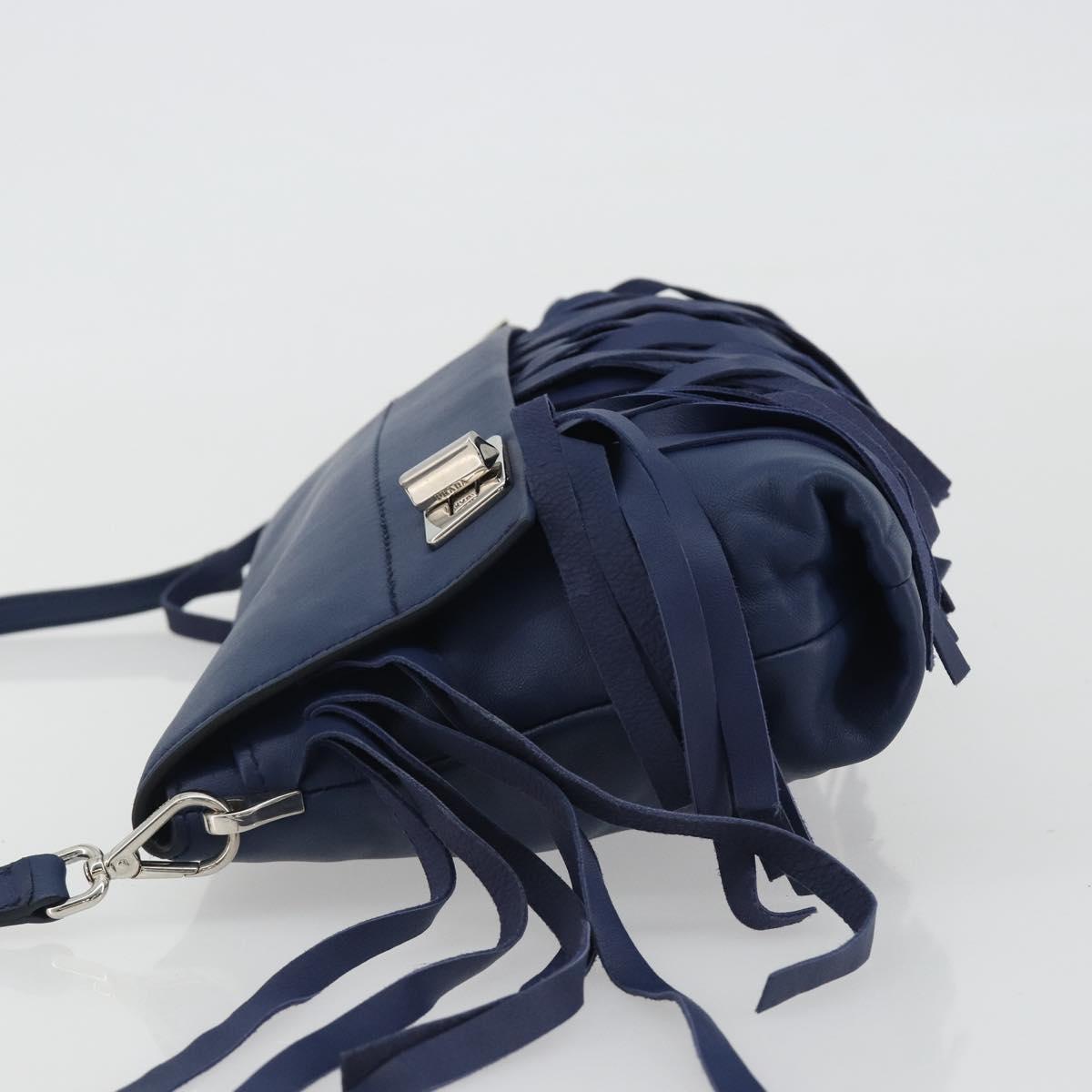 PRADA Shoulder Bag Leather Blue Silver Auth 189715A