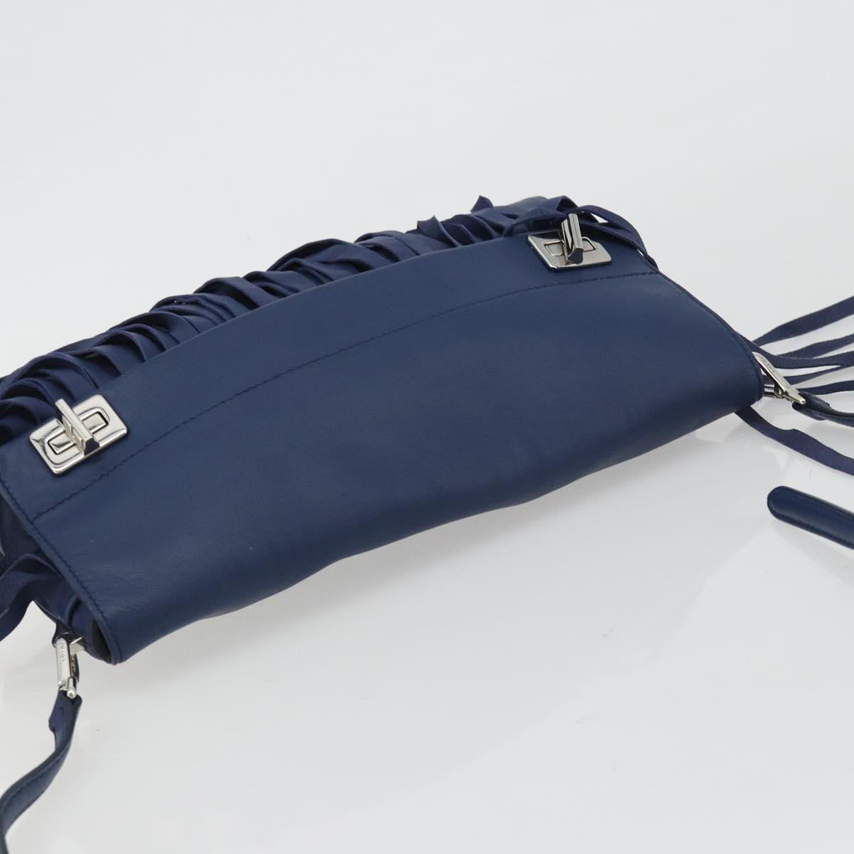 PRADA Shoulder Bag Leather Blue Silver Auth 189715A