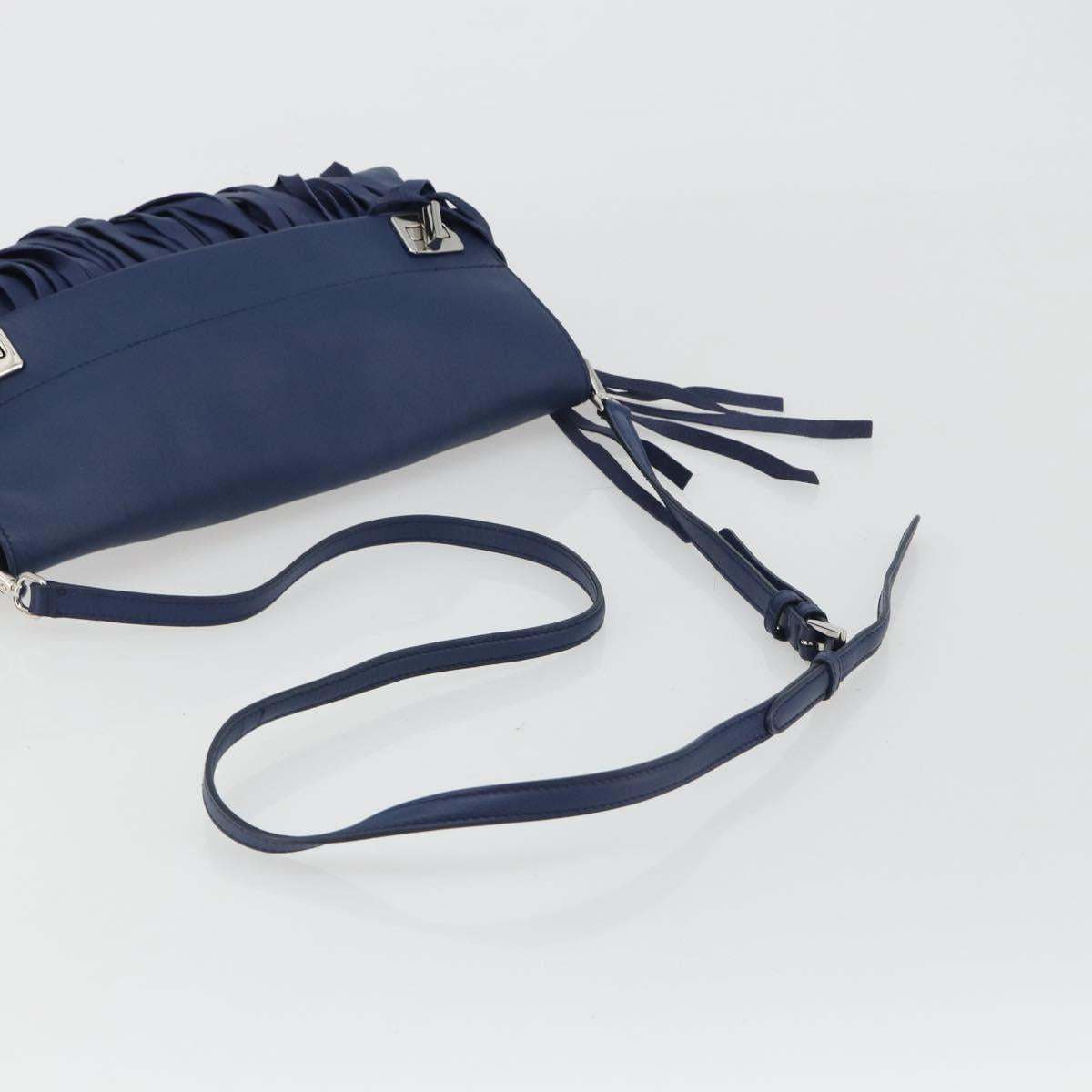 PRADA Shoulder Bag Leather Blue Silver Auth 189715A