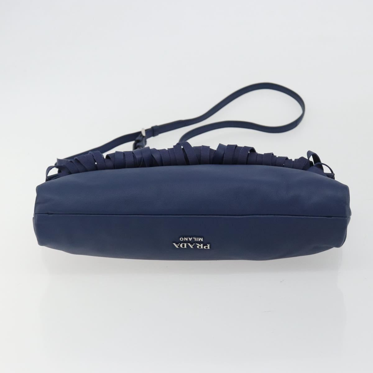 PRADA Shoulder Bag Leather Blue Silver Auth 189715A