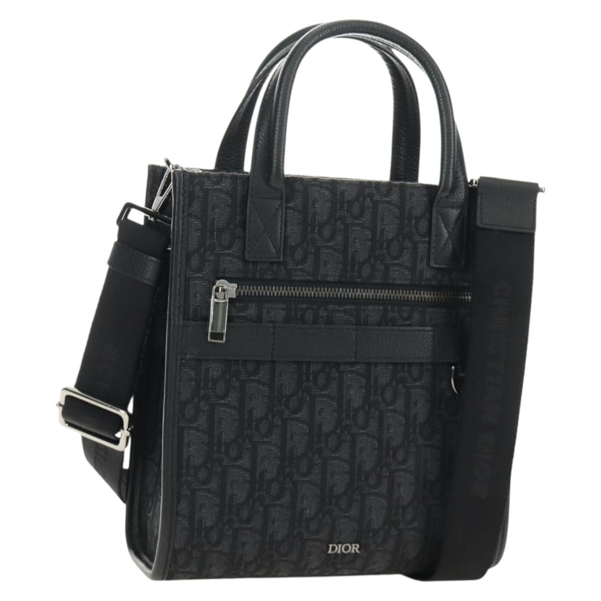 Christian Dior Trotter Canvas Safari Hand Bag 2way Black Silver Auth 189716SM