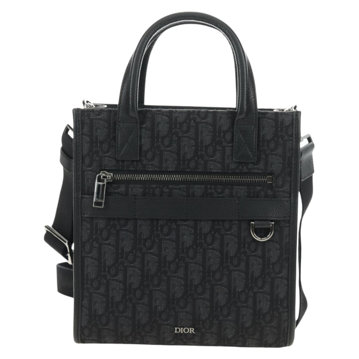 Christian Dior Trotter Canvas Safari Hand Bag 2way Black Silver Auth 189716SM