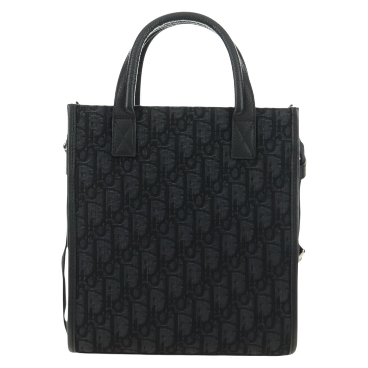 Christian Dior Trotter Canvas Safari Hand Bag 2way Black Silver Auth 189716SM