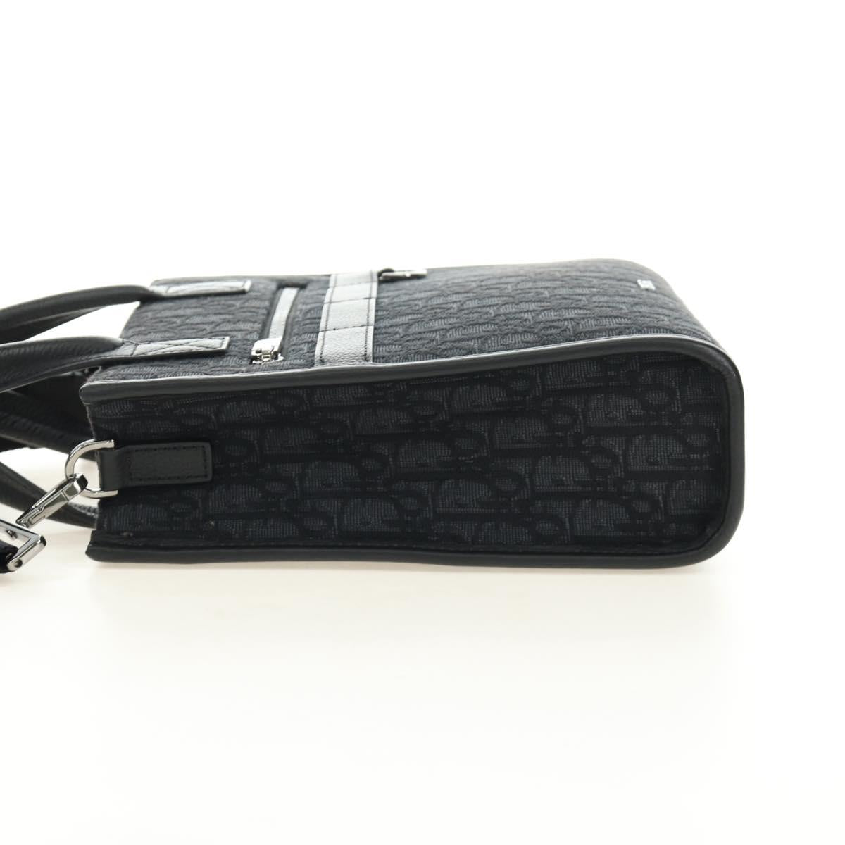 Christian Dior Trotter Canvas Safari Hand Bag 2way Black Silver Auth 189716SM