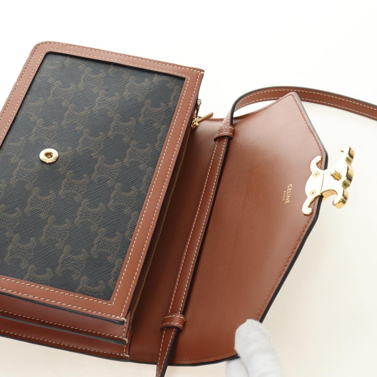 CELINE Macadam Canvas Trionfenvelope Shoulder Bag PVC Black Gold Auth 189718SM