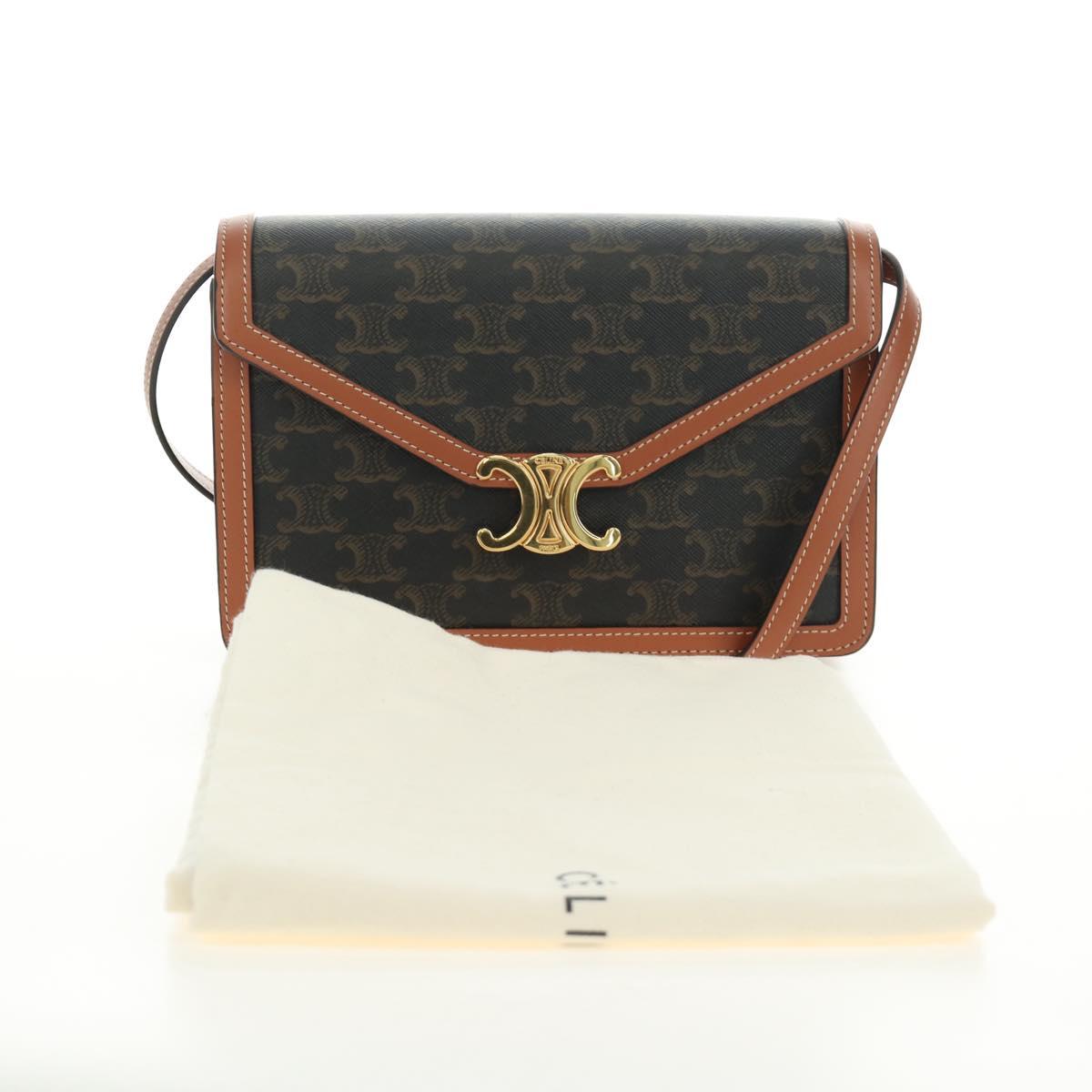 CELINE Macadam Canvas Trionfenvelope Shoulder Bag PVC Black Gold Auth 189718SM
