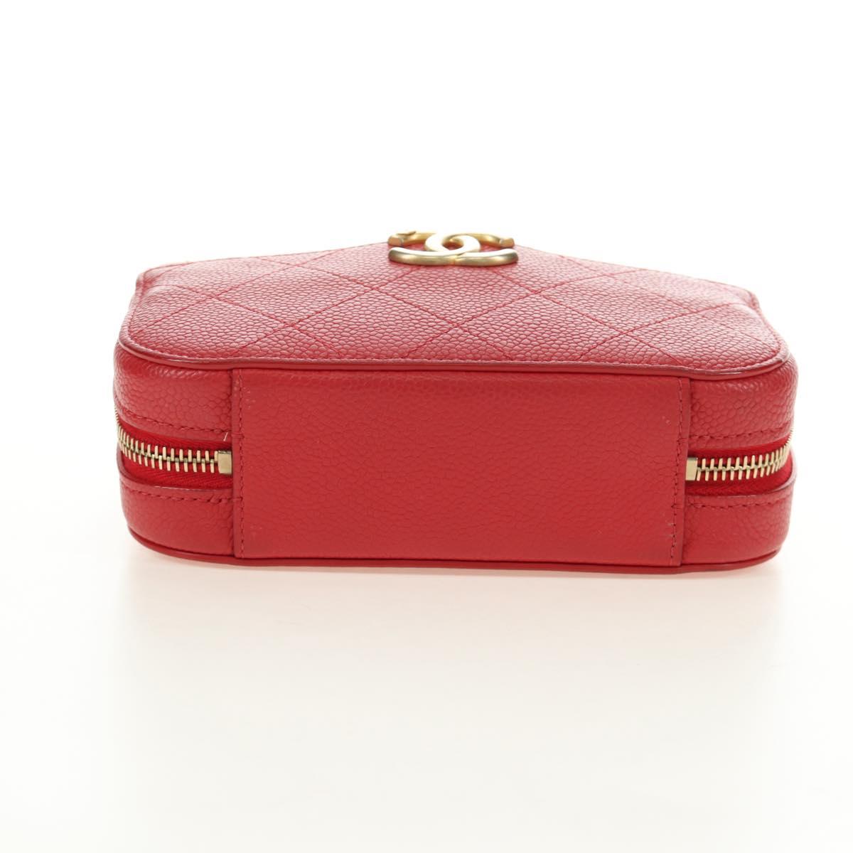 CHANEL Matelasse Chic Affinity Chain Bag Caviar Skin Red Gold CC Auth 189719M