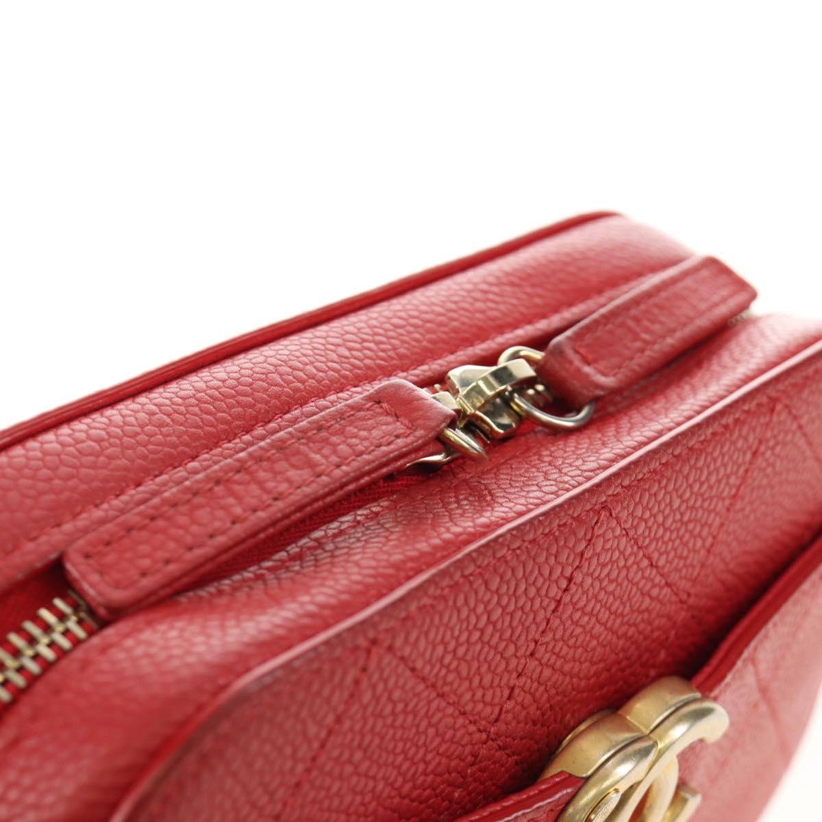 CHANEL Matelasse Chic Affinity Chain Bag Caviar Skin Red Gold CC Auth 189719M