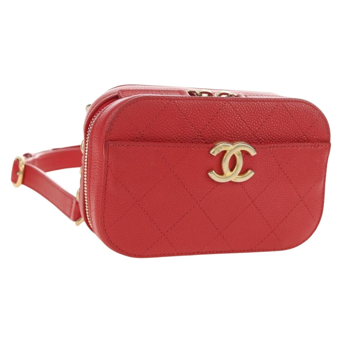 CHANEL Matelasse Chic Affinity Chain Bag Caviar Skin Red Gold CC Auth 189719M