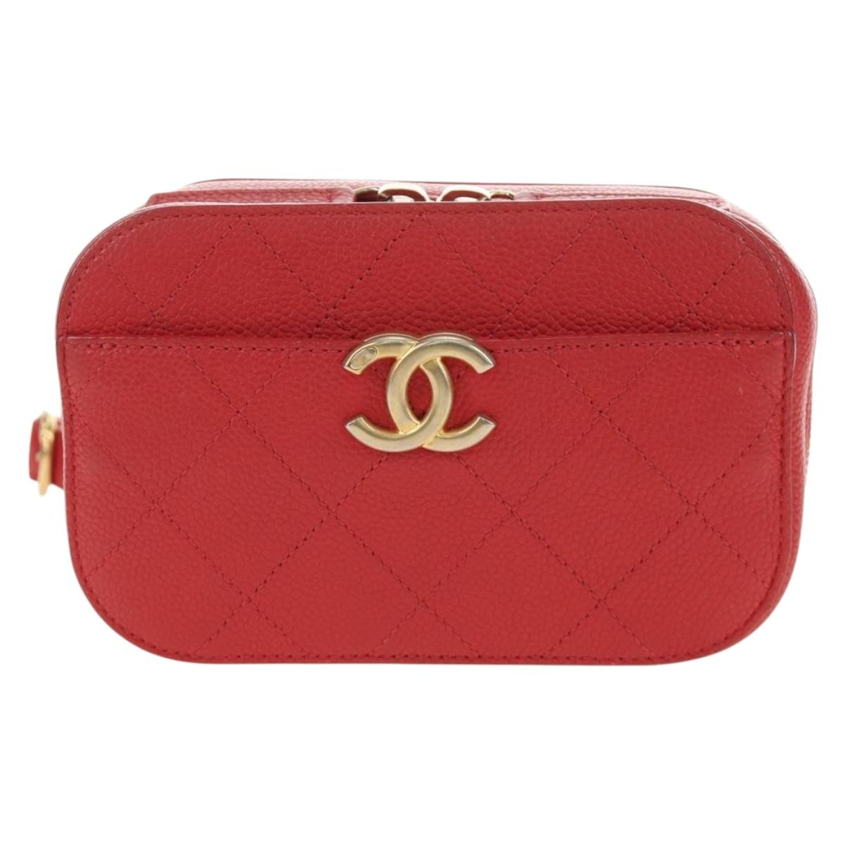 CHANEL Matelasse Chic Affinity Chain Bag Caviar Skin Red Gold CC Auth 189719M