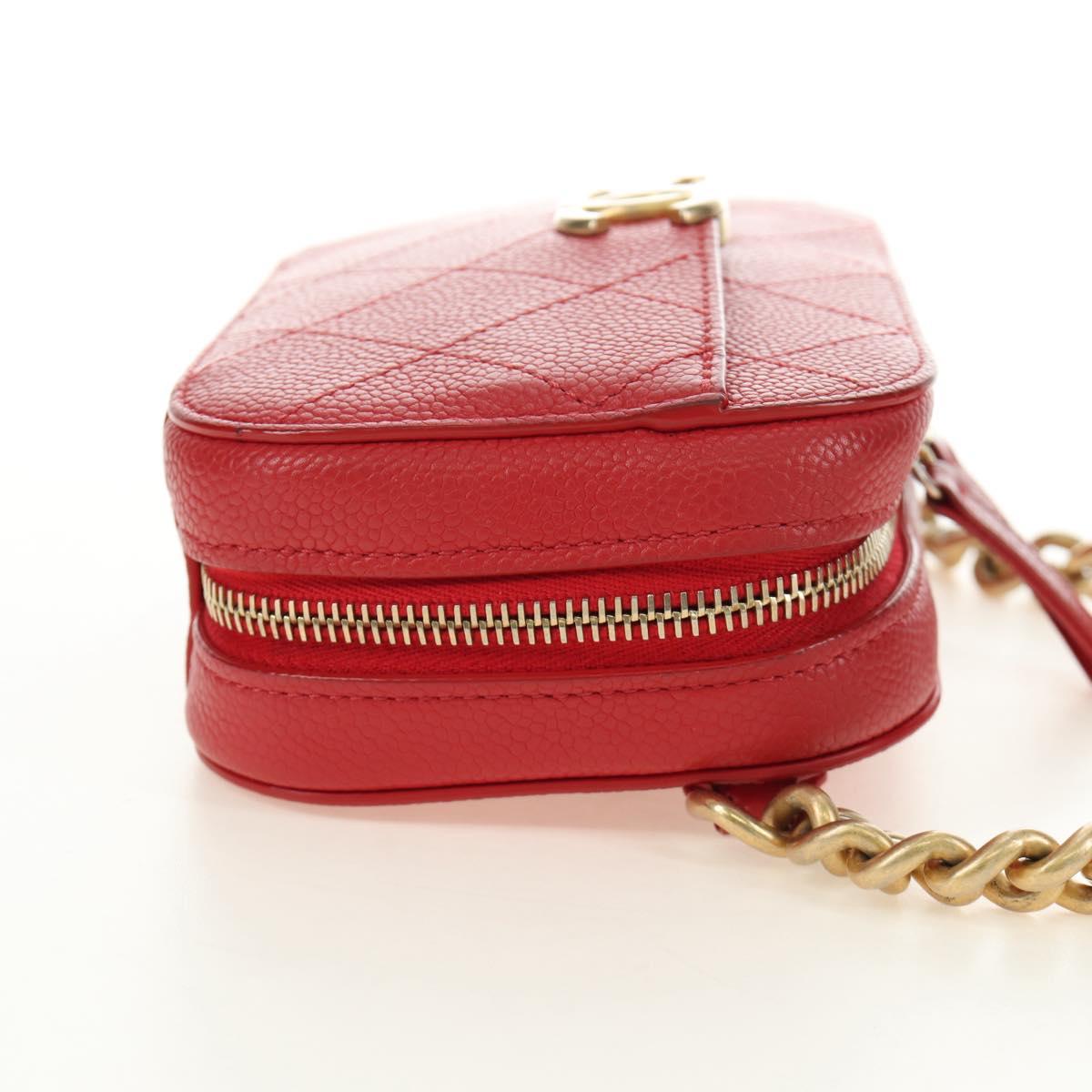 CHANEL Matelasse Chic Affinity Chain Bag Caviar Skin Red Gold CC Auth 189719M