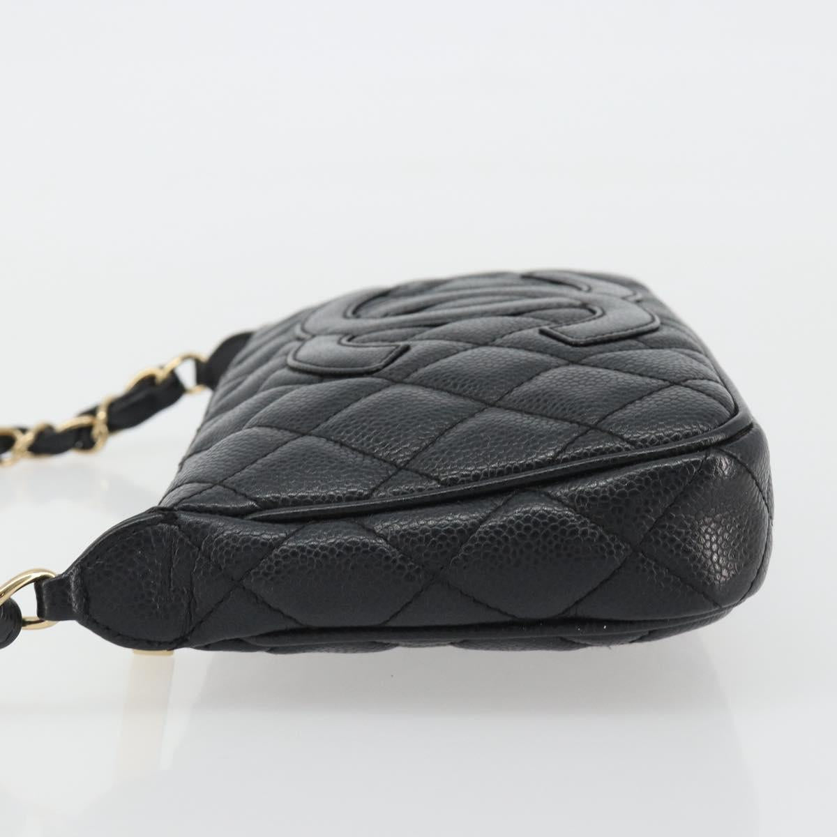 CHANEL Matelasse Chain Shoulder Bag Caviar Skin Black Gold CC Auth 189723V
