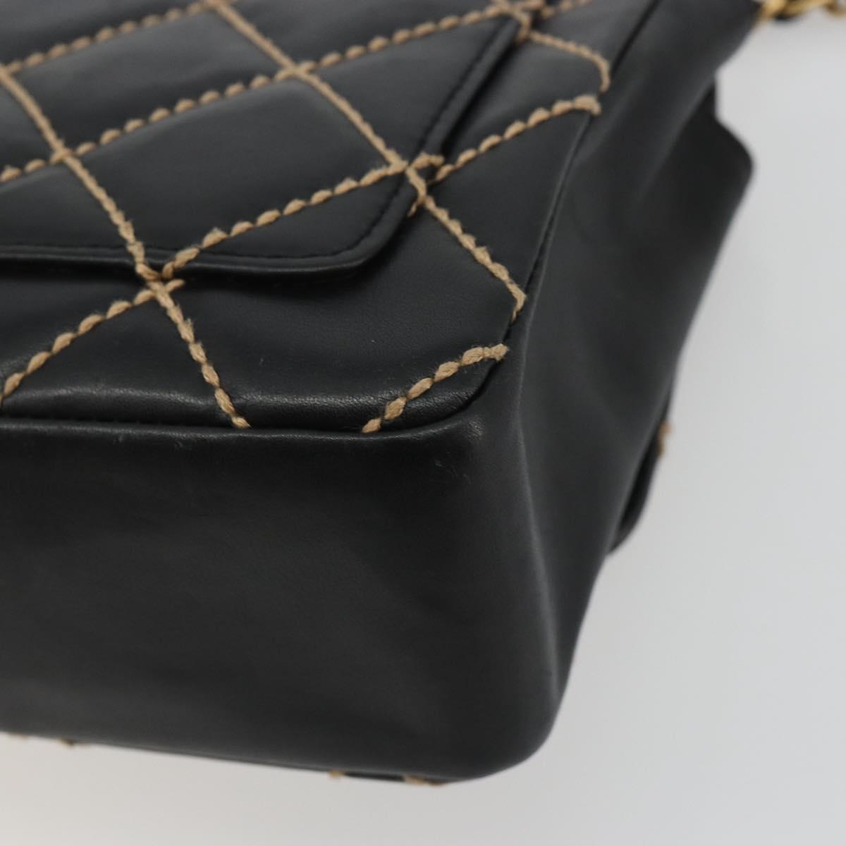 CHANEL Wild Stitch Chain Shoulder Bag Leather Black Gold CC Auth 189724V