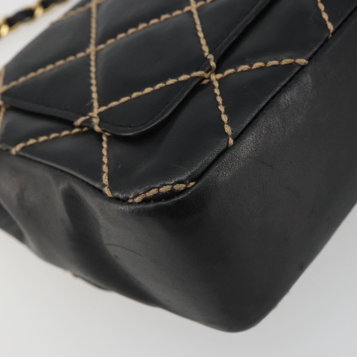CHANEL Wild Stitch Chain Shoulder Bag Leather Black Gold CC Auth 189724V