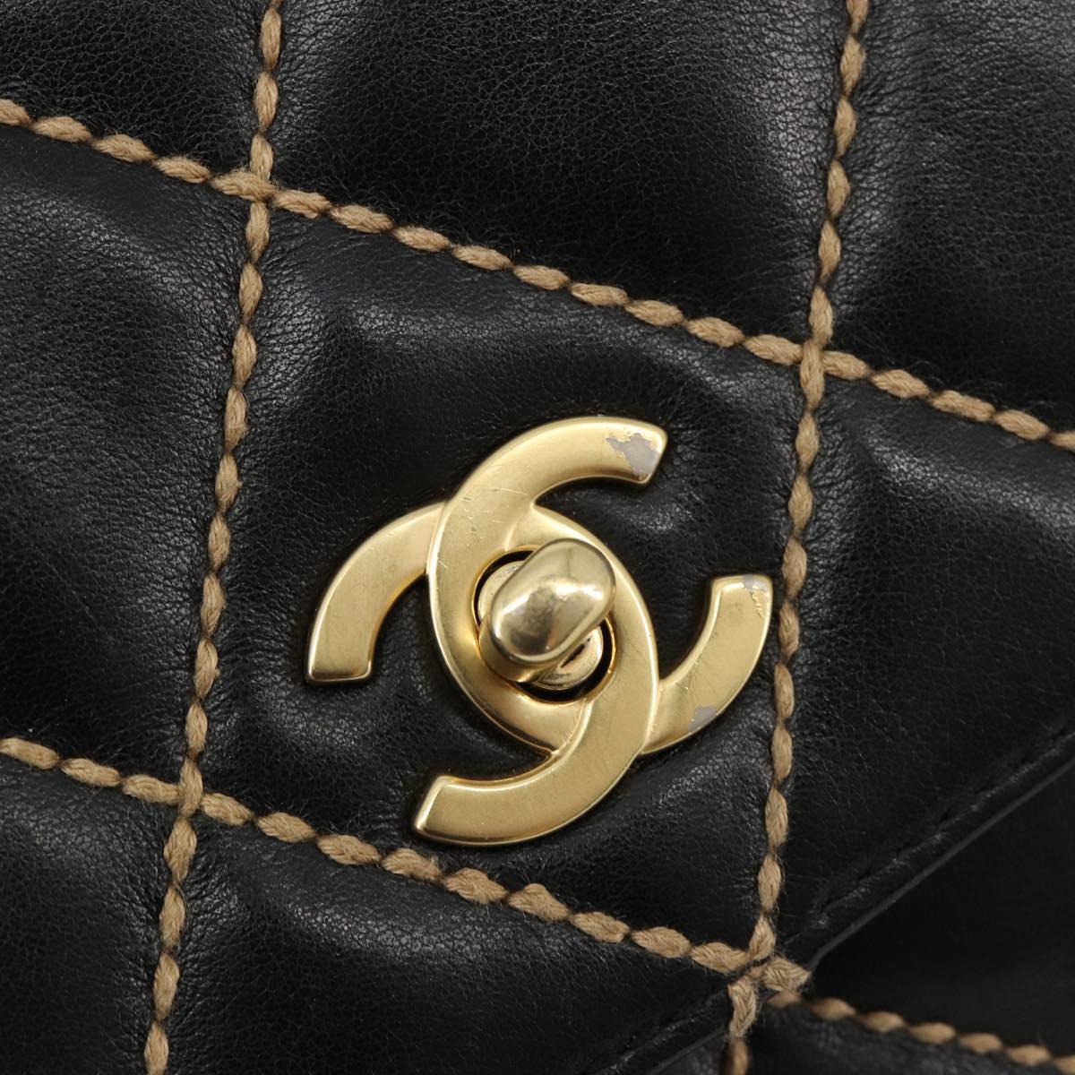 CHANEL Wild Stitch Chain Shoulder Bag Leather Black Gold CC Auth 189724V