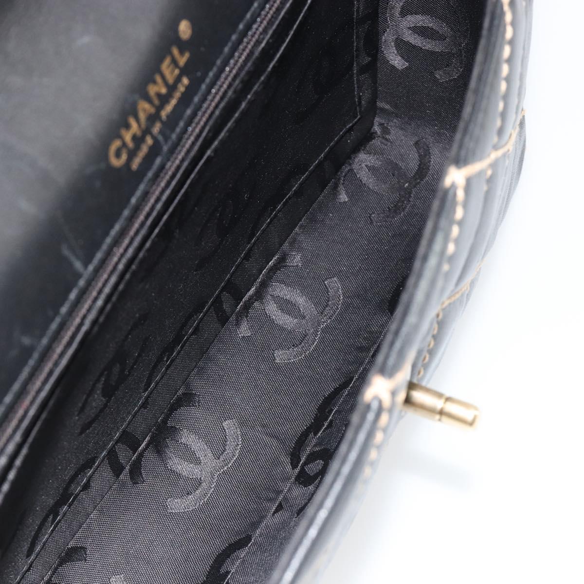 CHANEL Wild Stitch Chain Shoulder Bag Leather Black Gold CC Auth 189724V