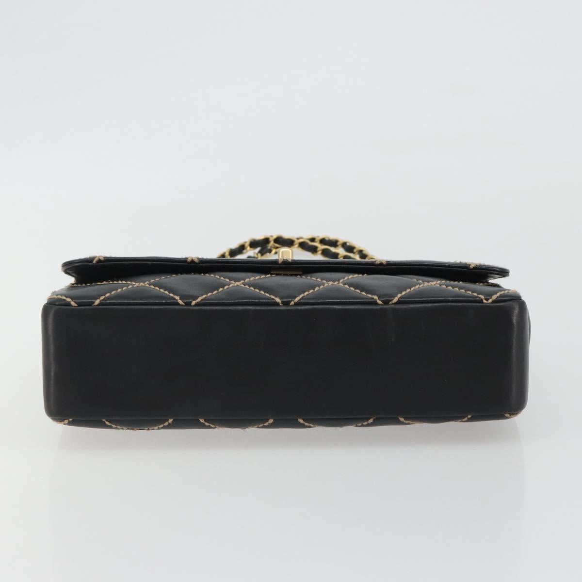 CHANEL Wild Stitch Chain Shoulder Bag Leather Black Gold CC Auth 189724V