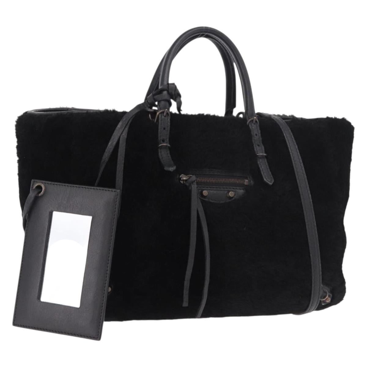 BALENCIAGA Hand Bag Fur 2way Black Auth 189725A