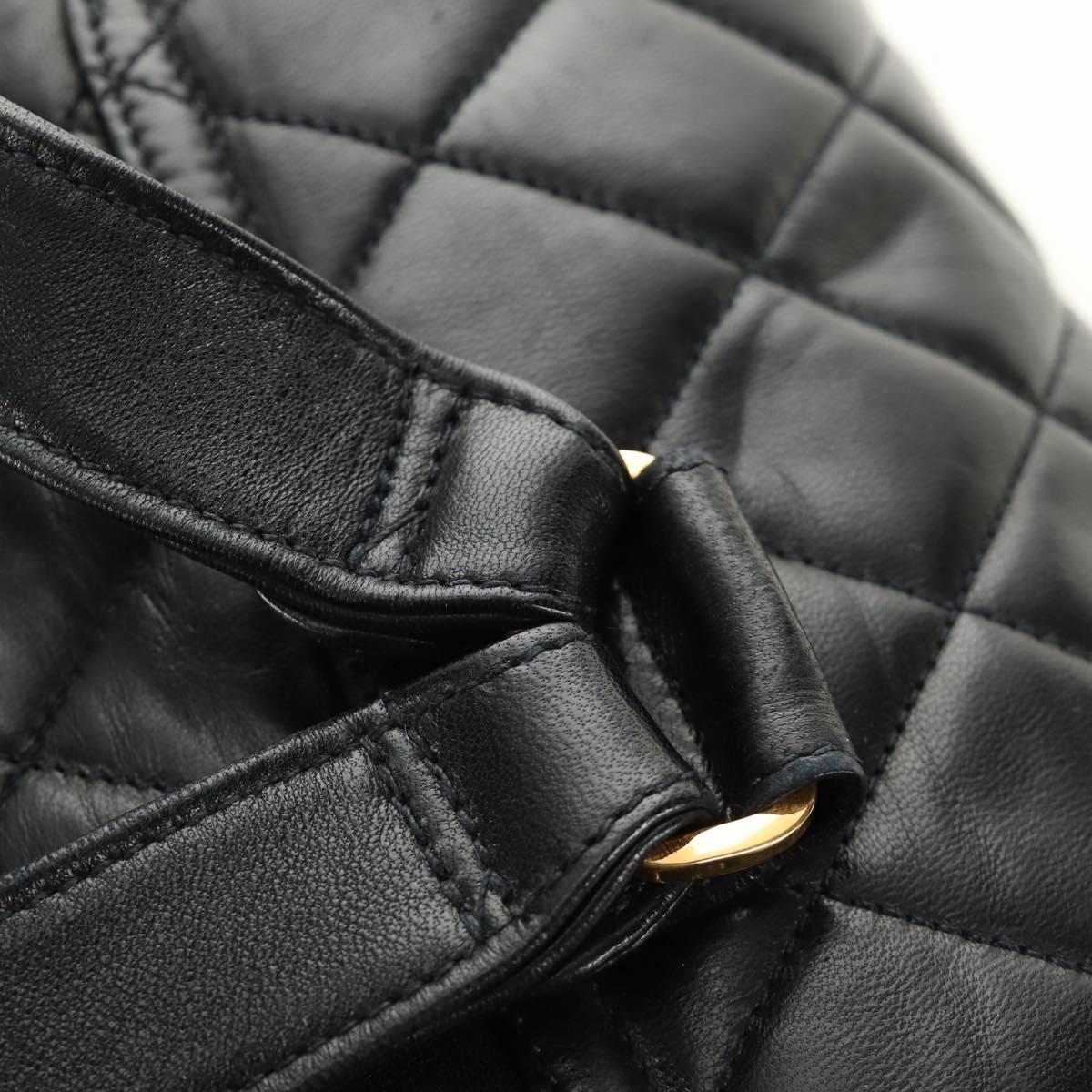 CHANEL Matelasse Backpack Lamb Skin Black Gold CC Auth 189728V