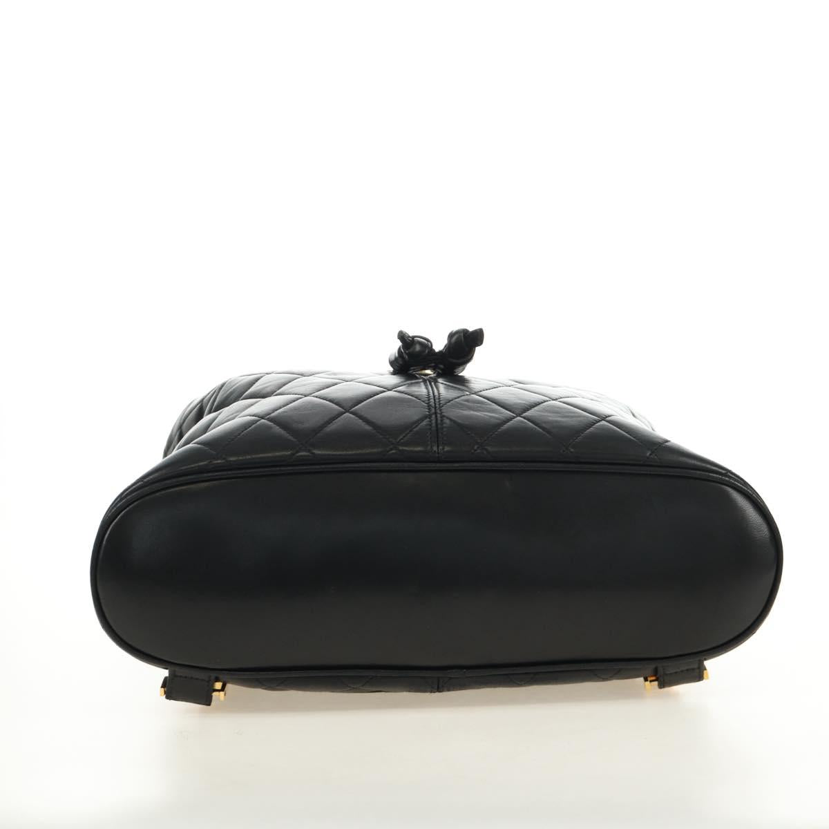 CHANEL Matelasse Backpack Lamb Skin Black Gold CC Auth 189728V