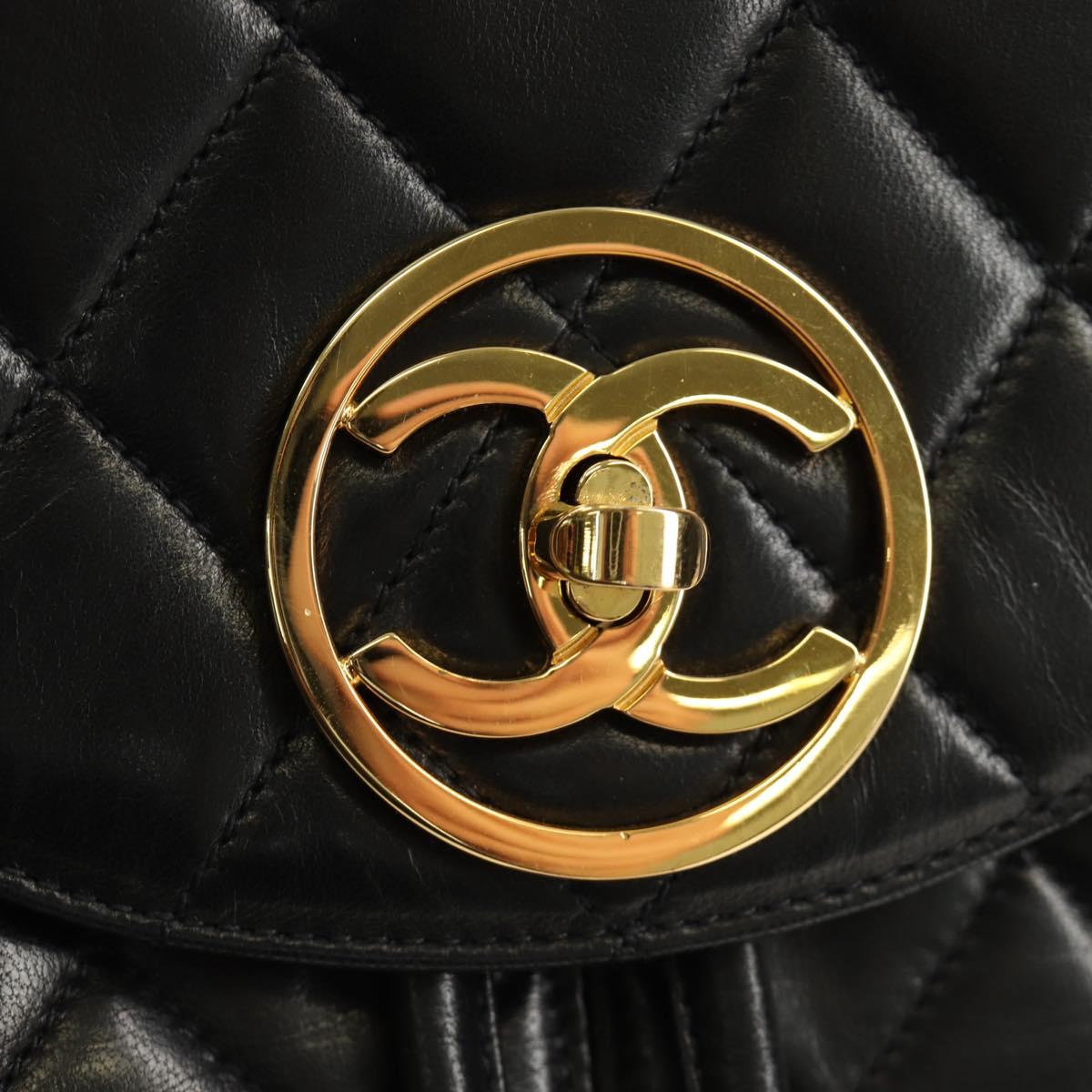 CHANEL Matelasse Backpack Lamb Skin Black Gold CC Auth 189728V