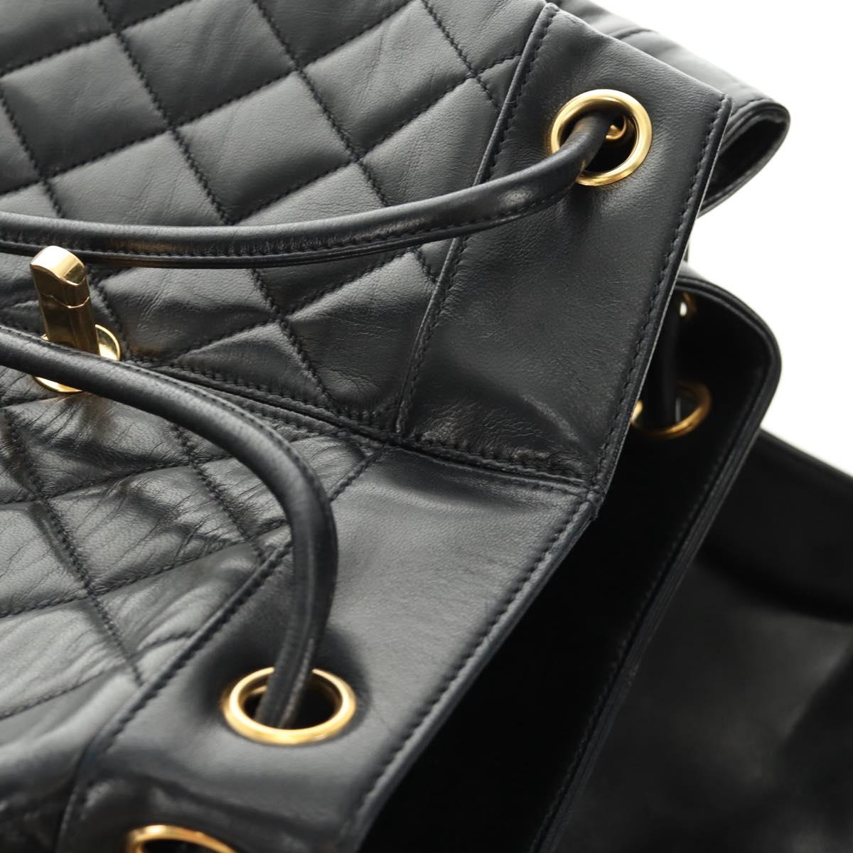 CHANEL Matelasse Backpack Lamb Skin Black Gold CC Auth 189728V