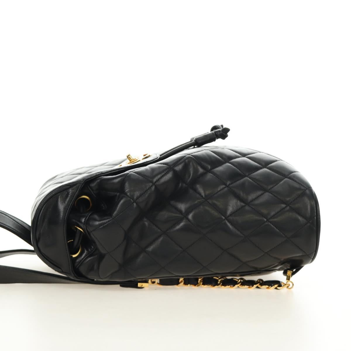 CHANEL Matelasse Backpack Lamb Skin Black Gold CC Auth 189728V