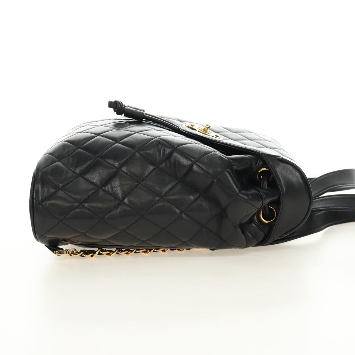 CHANEL Matelasse Backpack Lamb Skin Black Gold CC Auth 189728V