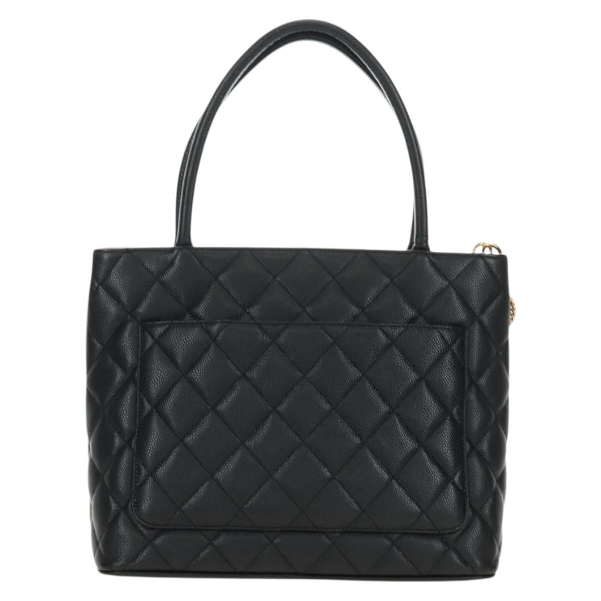 CHANEL Matelasse Standard Tote Bag Caviar Skin Black Gold CC Auth 189730SV