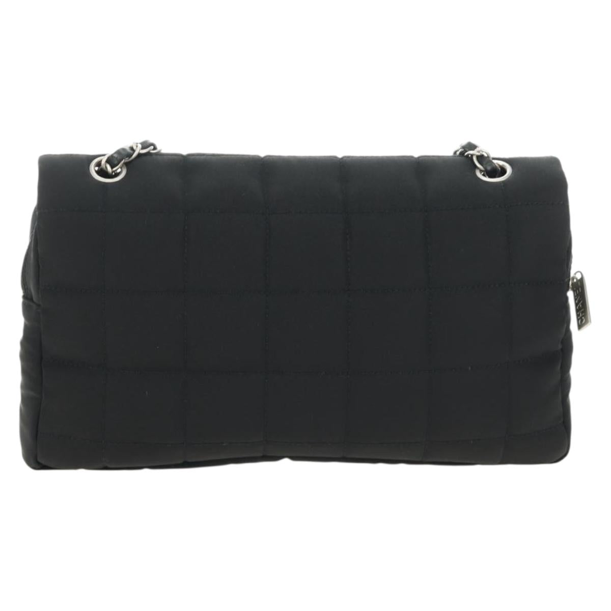 CHANEL Choco Bar Chain Shoulder Bag Cotton Jersey Black Silver CC Auth 189732V
