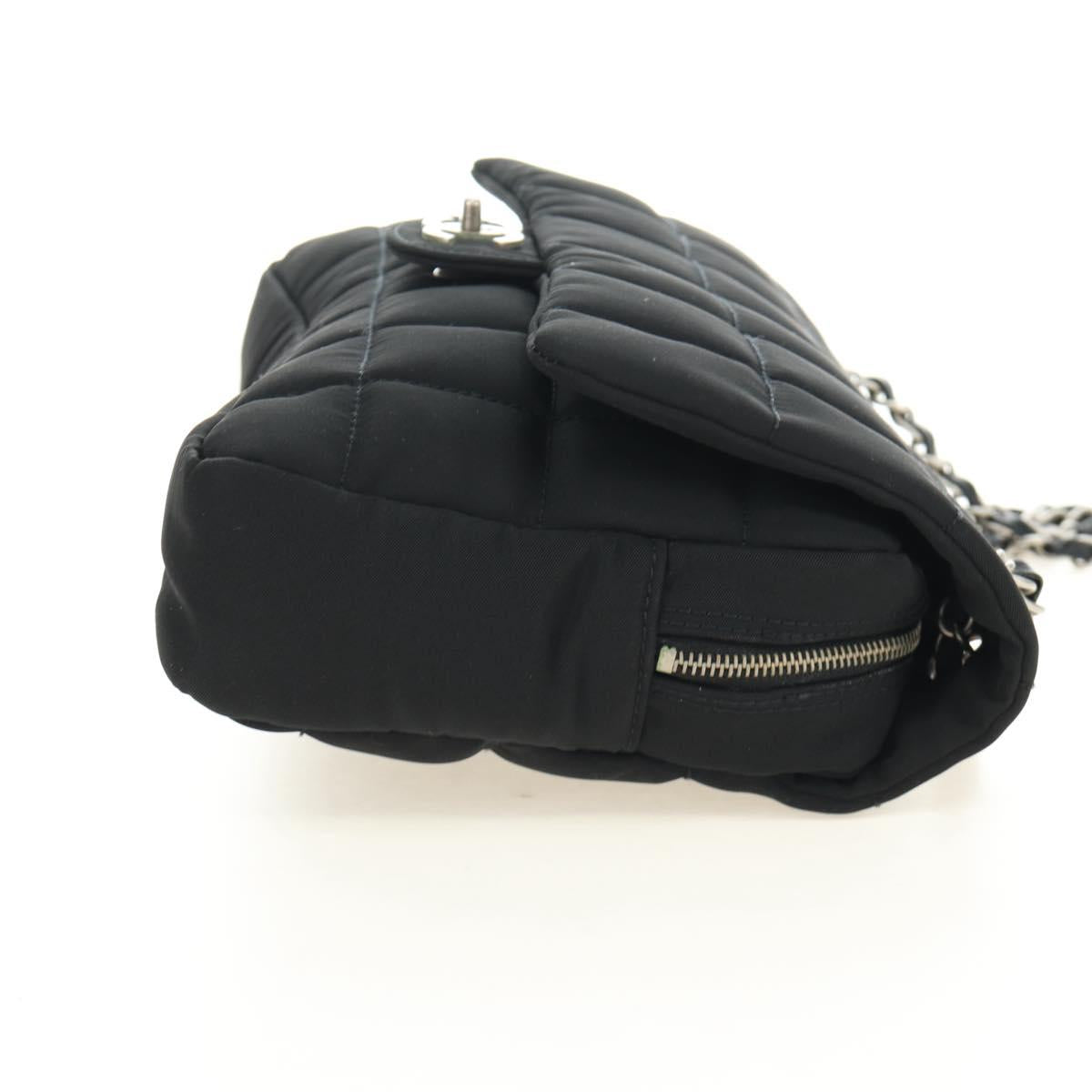 CHANEL Choco Bar Chain Shoulder Bag Cotton Jersey Black Silver CC Auth 189732V