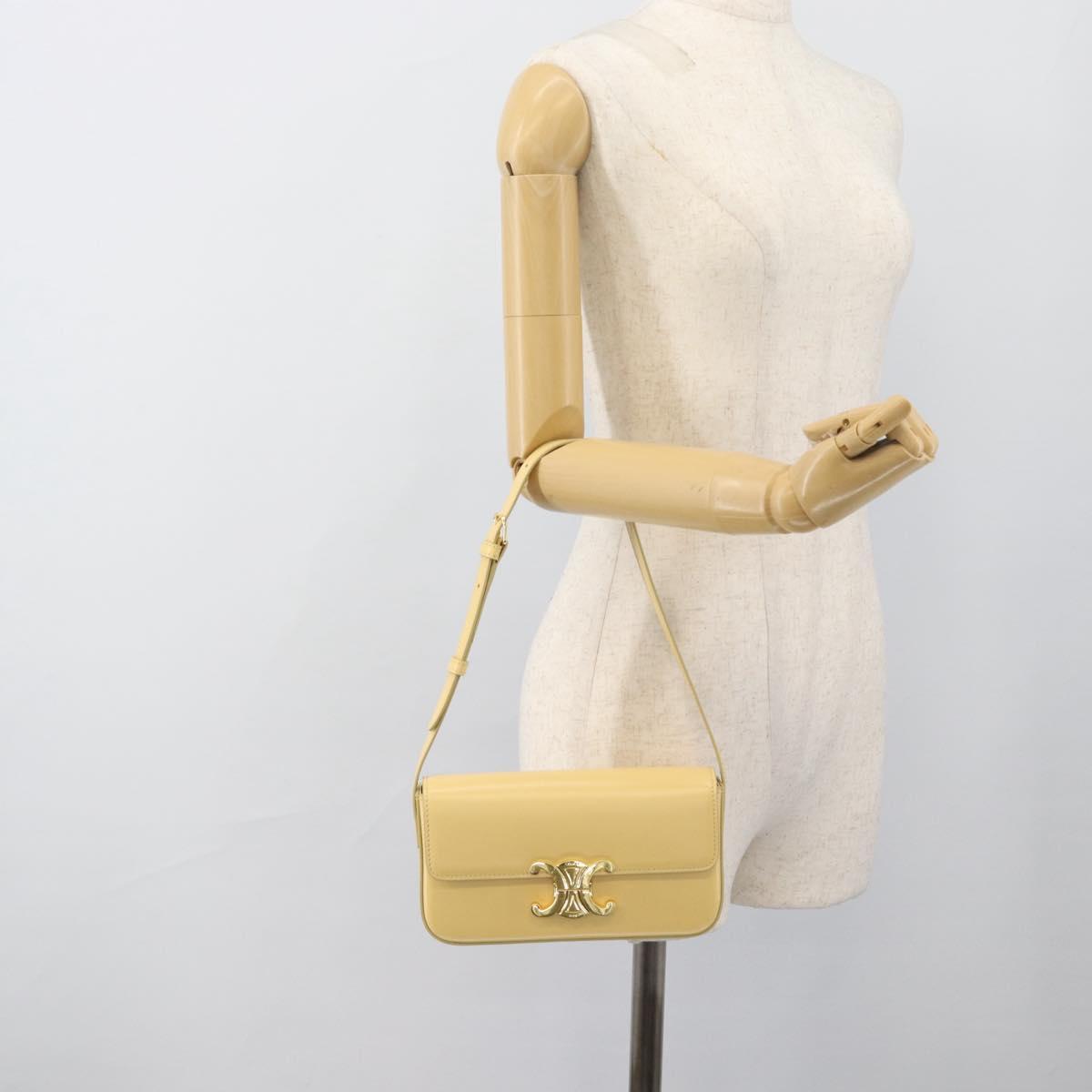 CELINE Triomphe Shoulder Bag Leather Ivory Gold Auth 189733SM