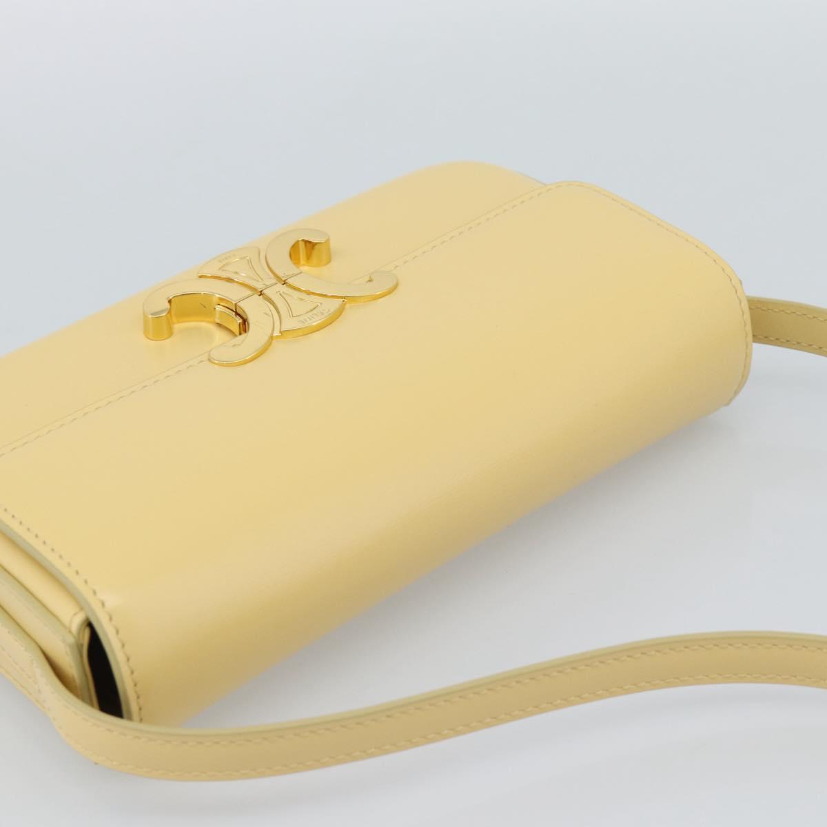 CELINE Triomphe Shoulder Bag Leather Ivory Gold Auth 189733SM