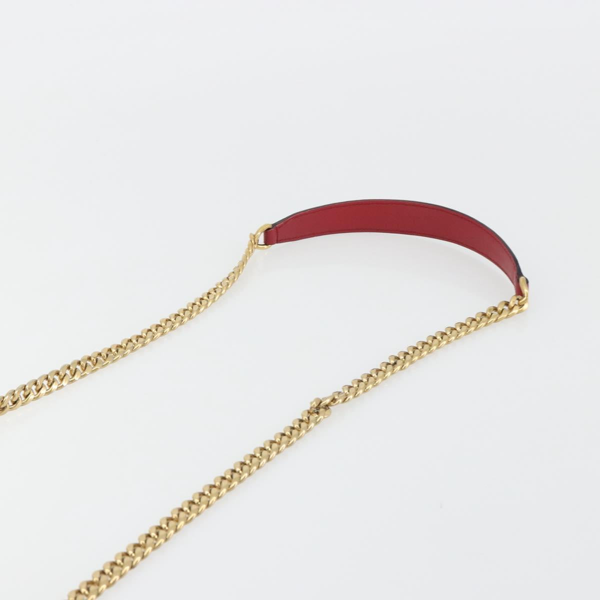 PRADA Chain Shoulder Bag Safiano Leather Red Gold Auth 189736