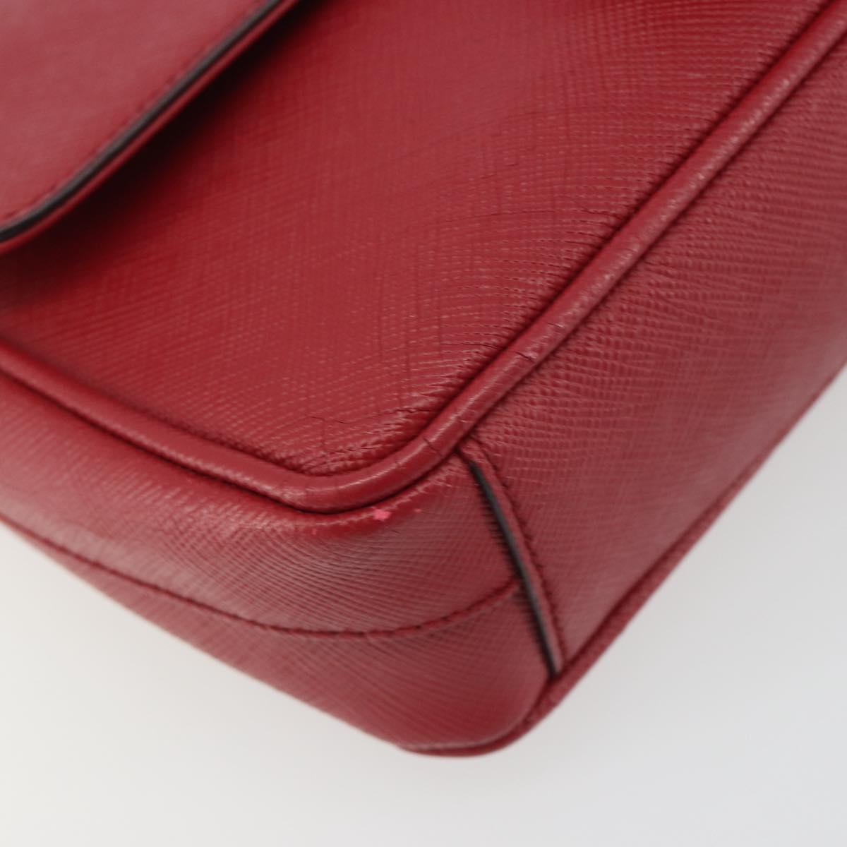 PRADA Chain Shoulder Bag Safiano Leather Red Gold Auth 189736