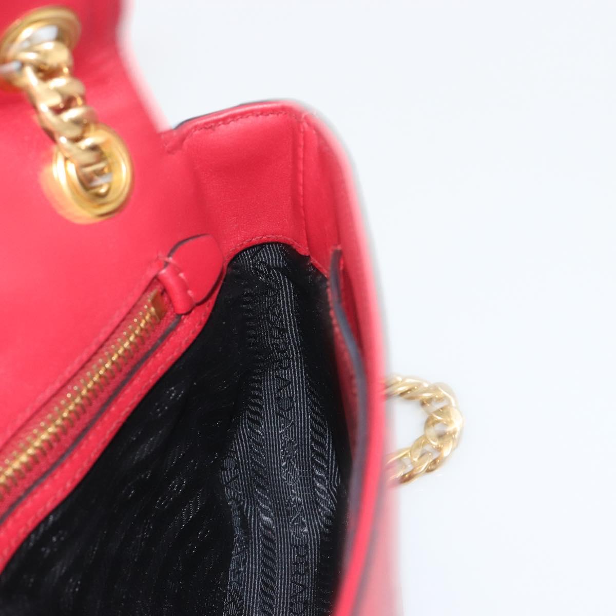 PRADA Chain Shoulder Bag Safiano Leather Red Gold Auth 189736