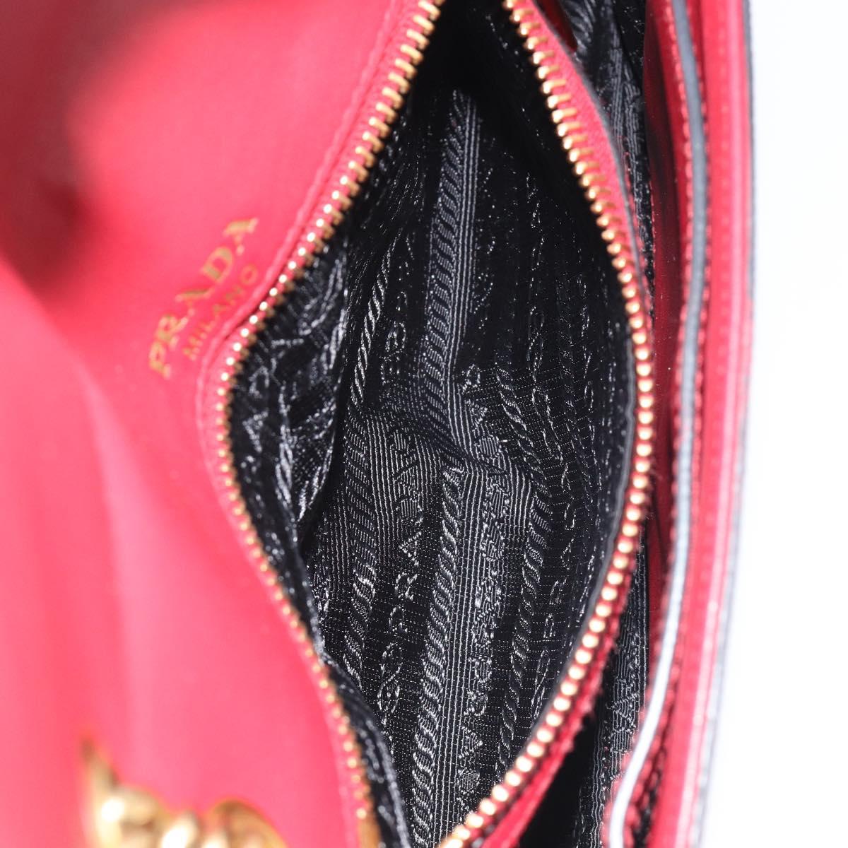 PRADA Chain Shoulder Bag Safiano Leather Red Gold Auth 189736