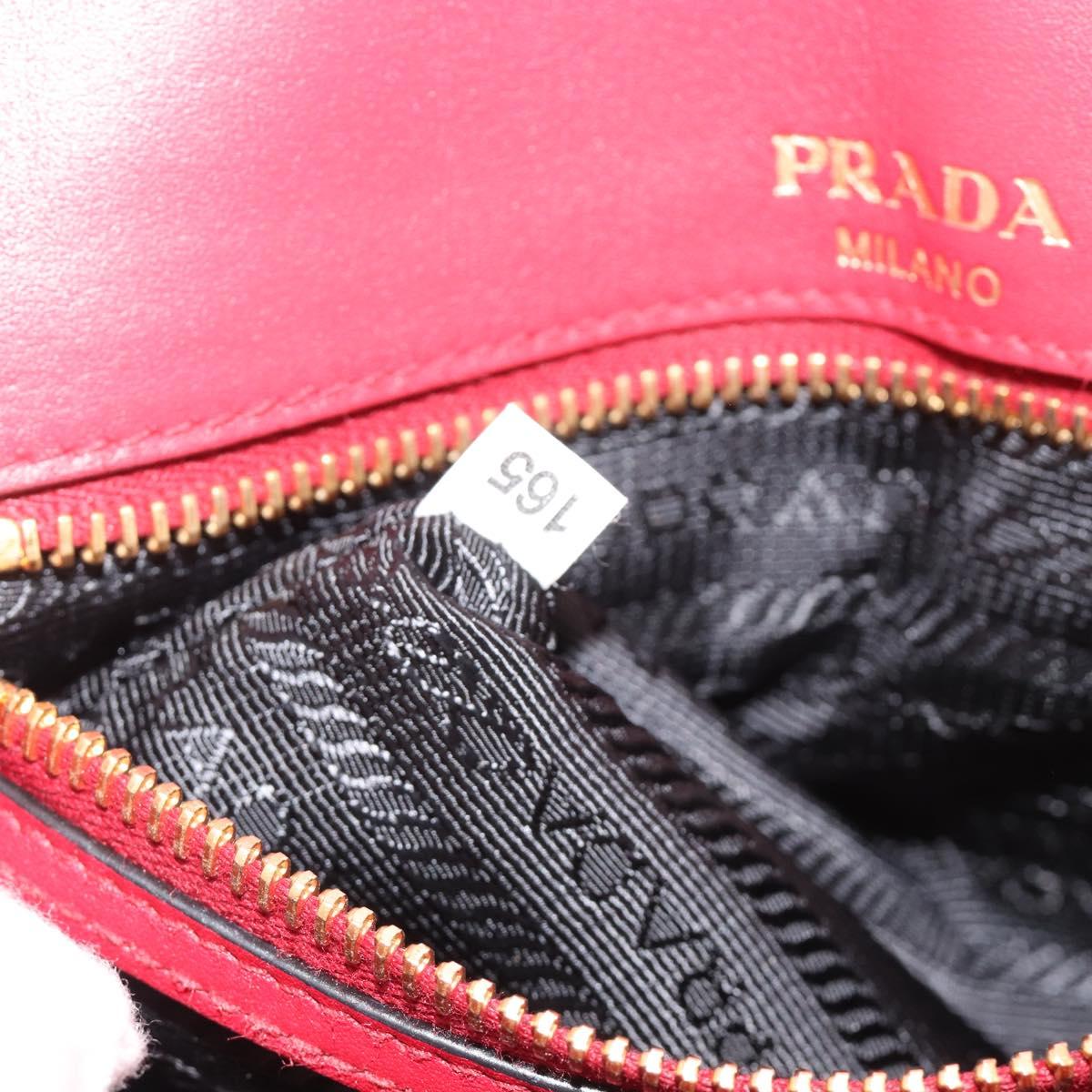 PRADA Chain Shoulder Bag Safiano Leather Red Gold Auth 189736