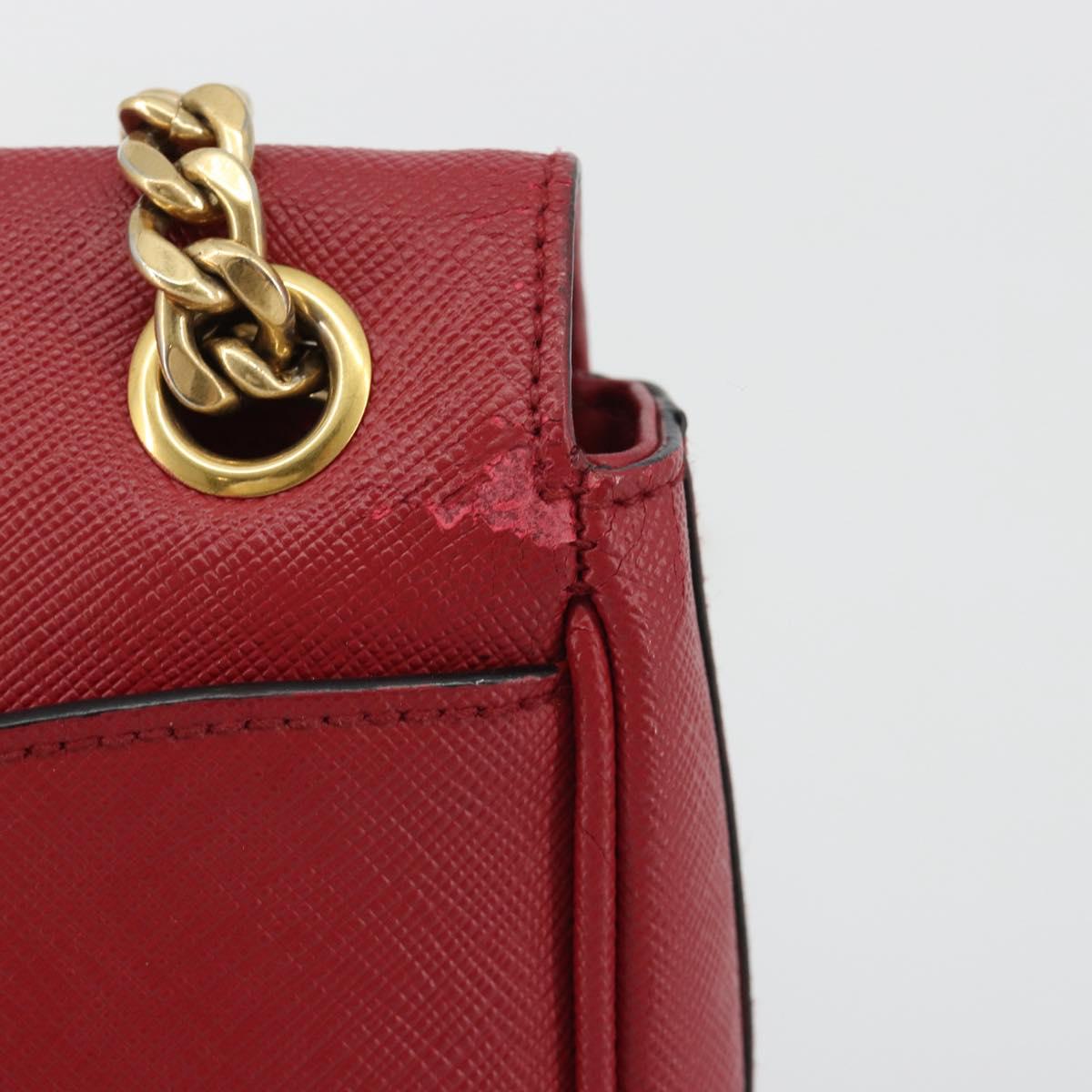 PRADA Chain Shoulder Bag Safiano Leather Red Gold Auth 189736