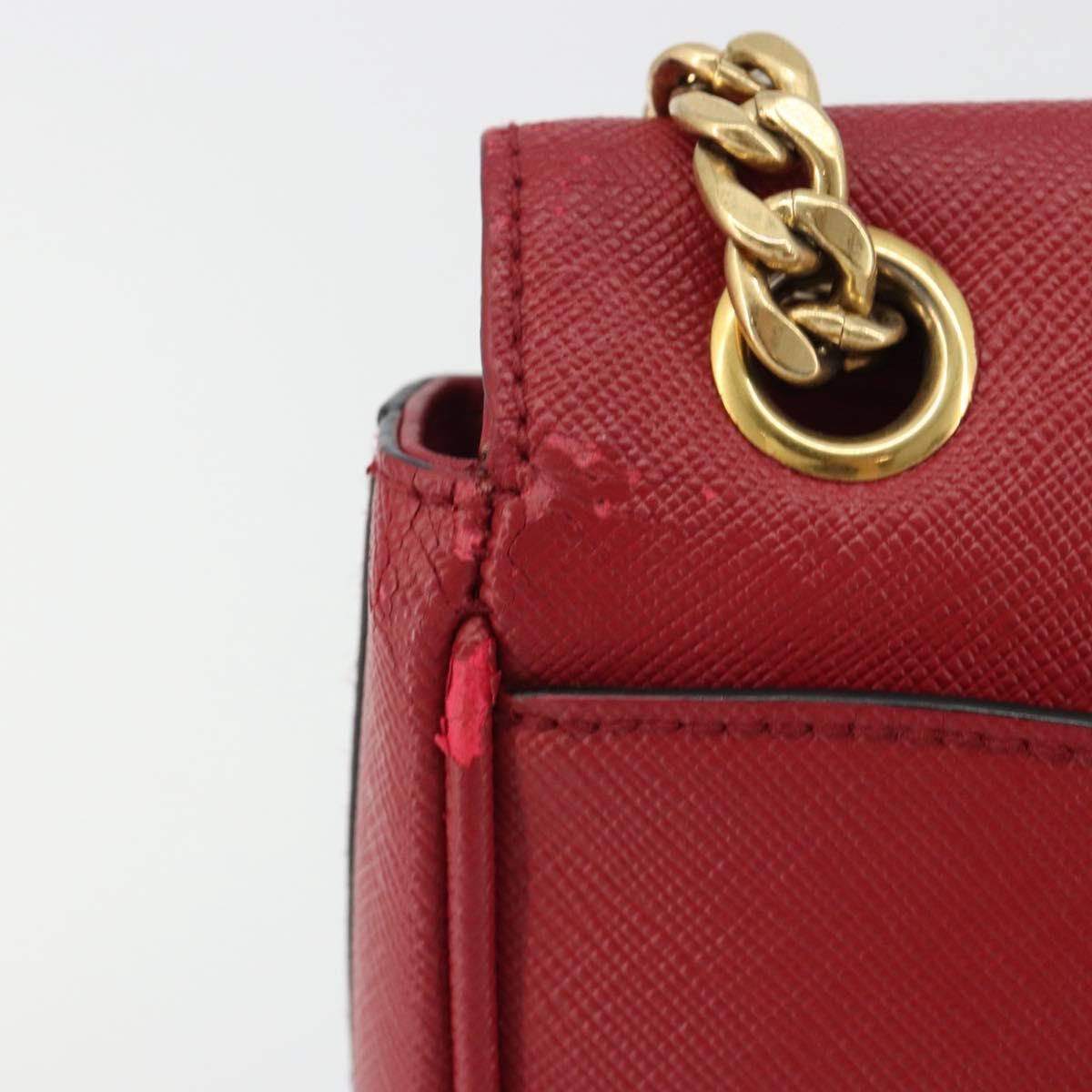 PRADA Chain Shoulder Bag Safiano Leather Red Gold Auth 189736