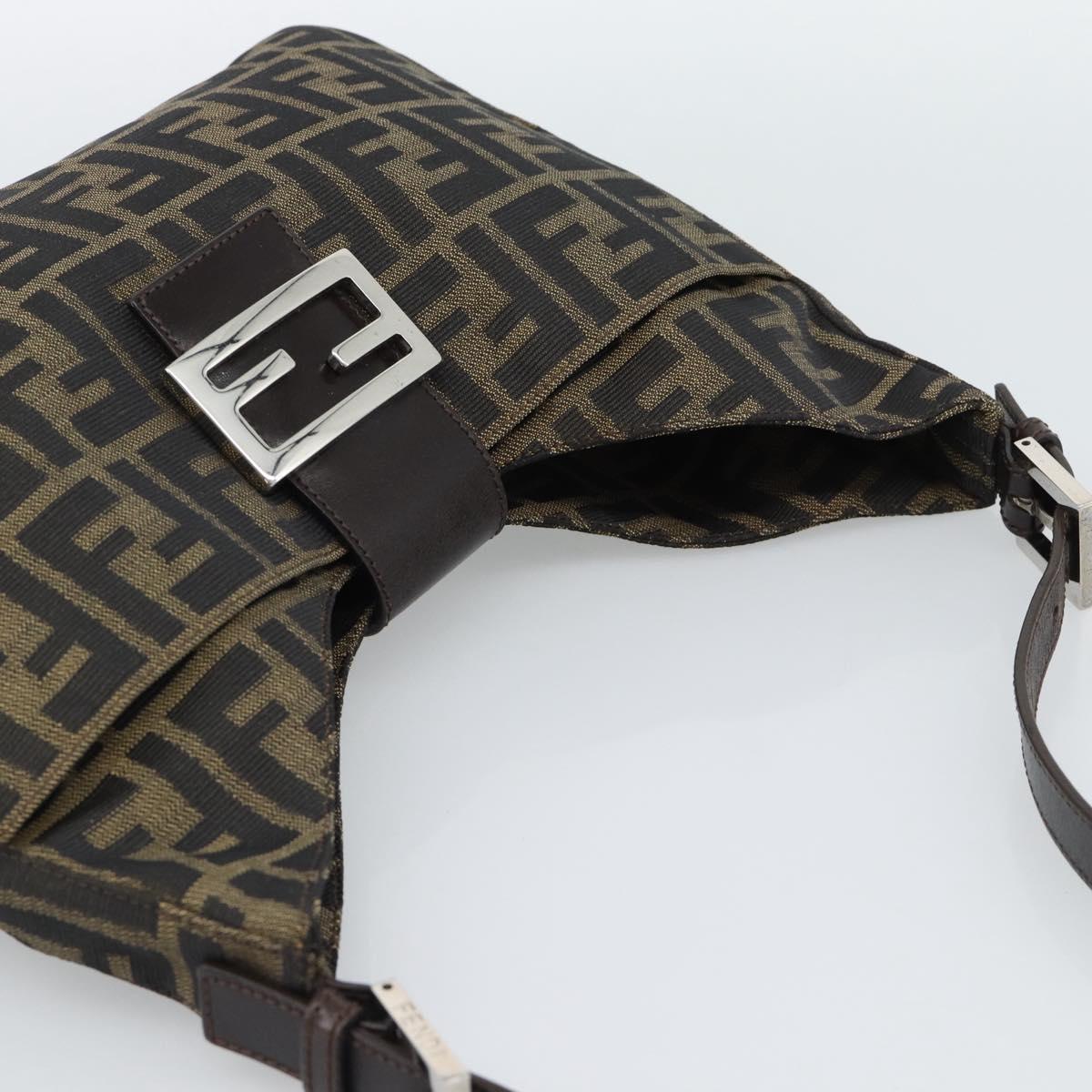 FENDI Zucca Canvas Mamma Baguette Shoulder Bag Black Brown Auth 189740V