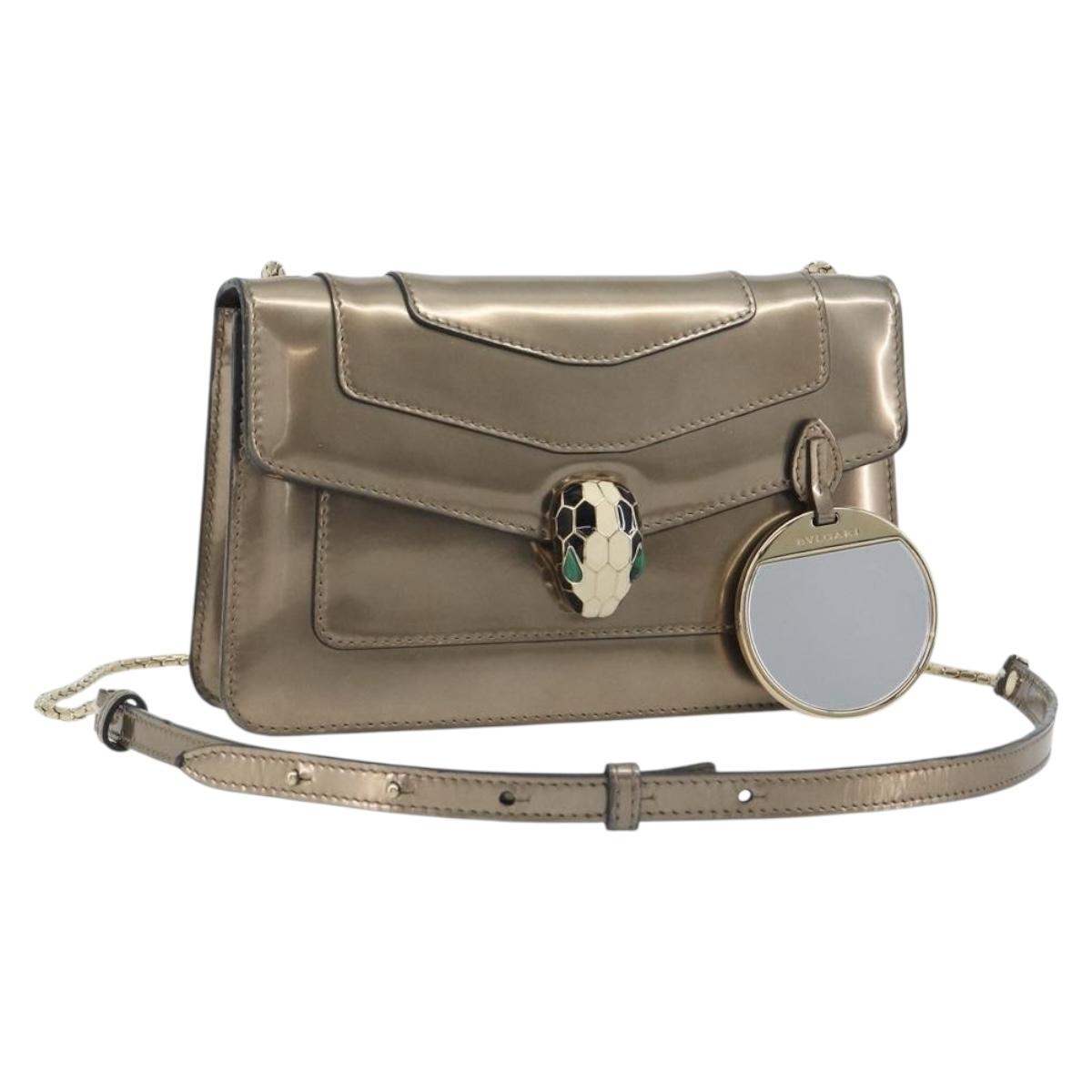 BVLGARI Serpenti Shoulder Bag Leather Gold Auth 189741A